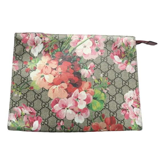 GUCCI Blooms Brown Canvas Clutch Bag 534-060525
